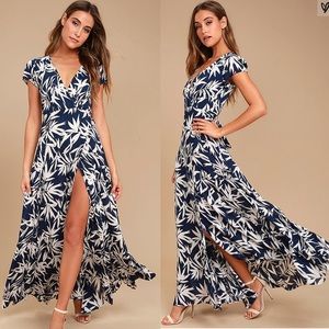 MUSE SOCIETY PROVENCE NAVY BLUE PRINT WRAP MAXI